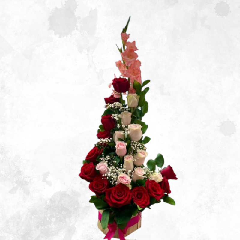 RAMO 5 - Rosas rojas, rosadas y gladiolo